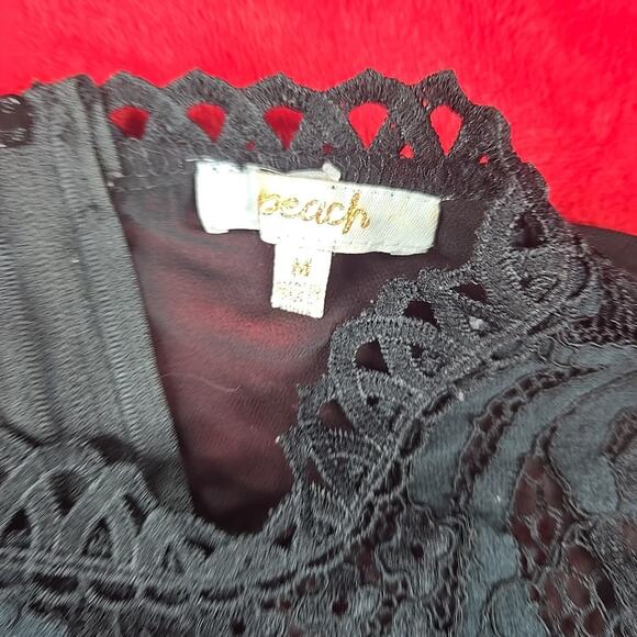 Peach Black Sheer Lace Blouse Floral Scalloped Trim Whimsigoth Coquette Size M - Picture 3 of 16